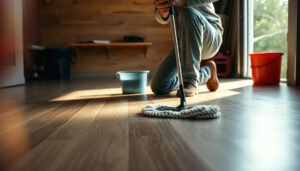 Step-by-step guide for cleaning laminate floors in a garage with essential tools and techniques.