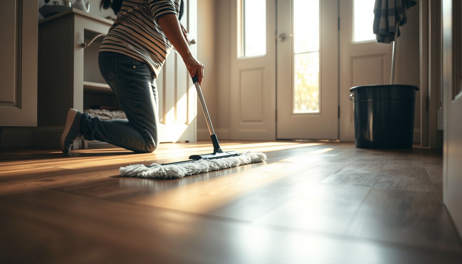 Step-by-step guide to cleaning laminate floors in a mudroom with essential tips and tools.