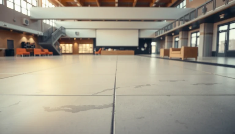 A person cleaning polished concrete floors with a gentle cleaner to avoid damaging the finish.