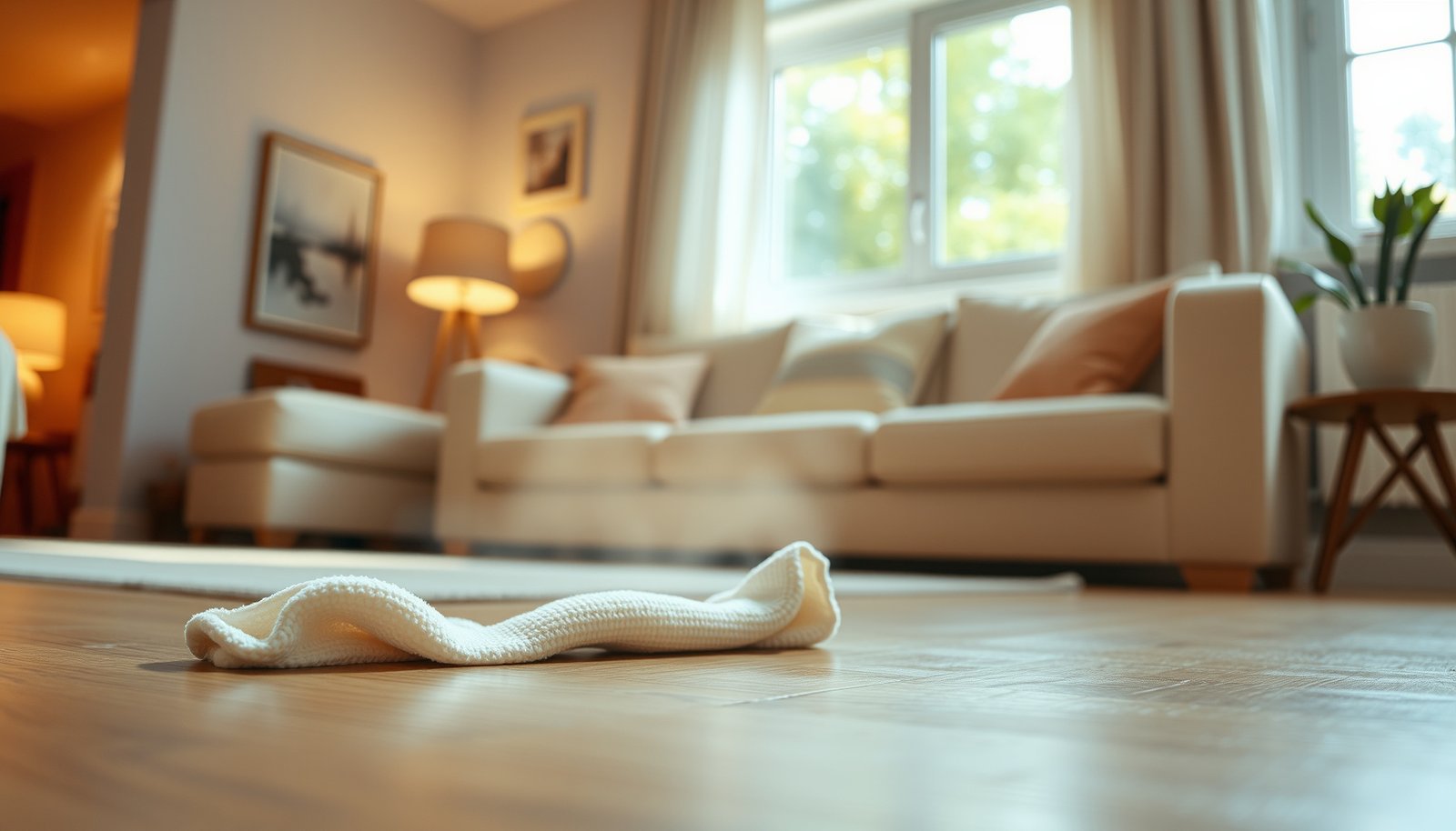 A person cleaning soap residue from hardwood floors with a mop and bucket, ensuring safe floor maintenance.