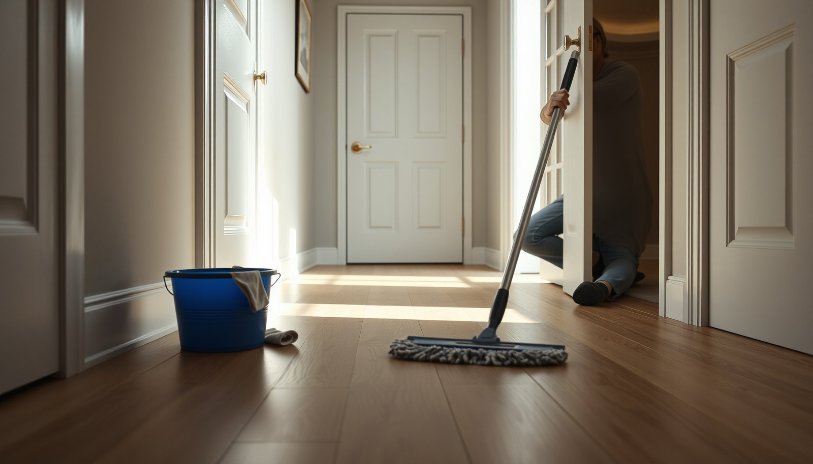 Step-by-step guide on how to clean vinyl floors in a hallway effectively.