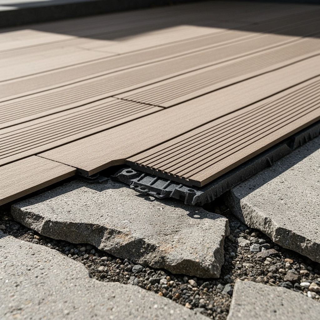 Image showing common mistakes when installing outdoor flooring on uneven surfaces and tips to avoid them