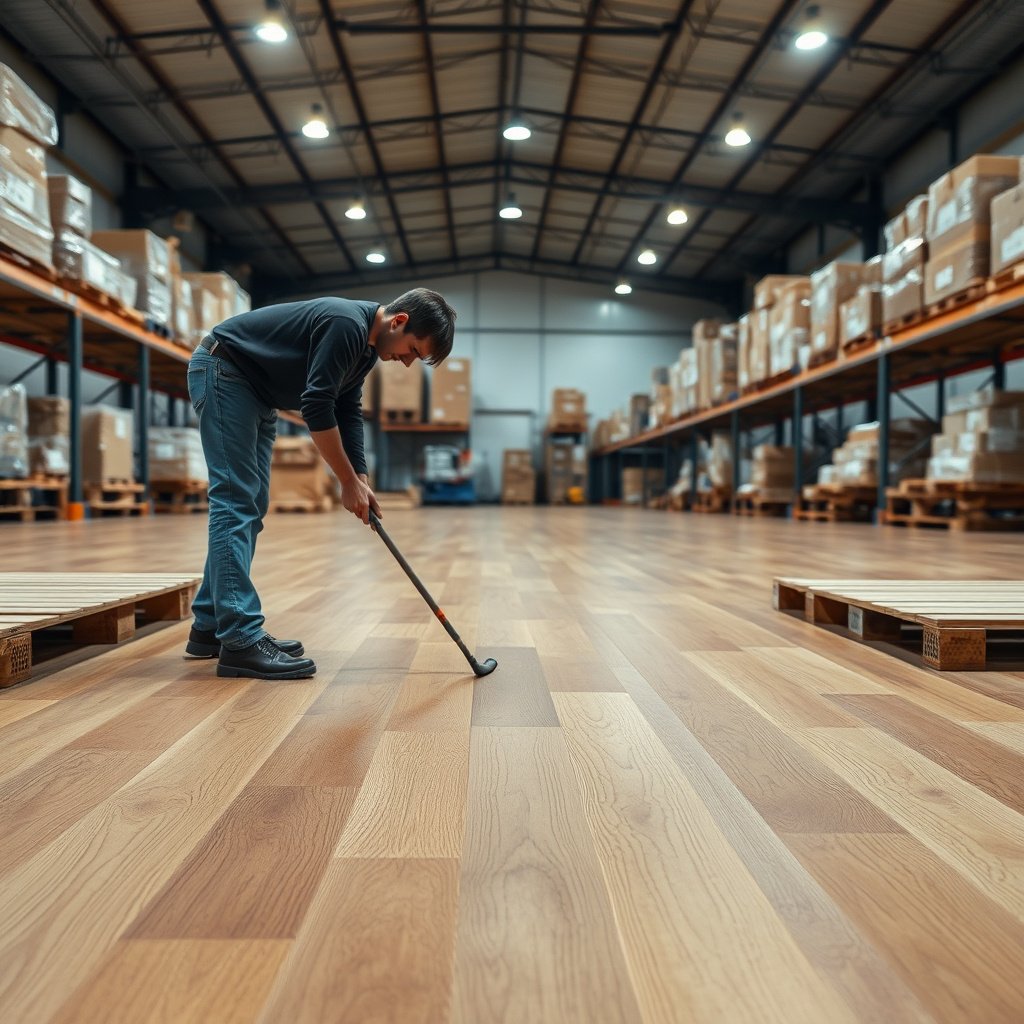 Image showing mats and barriers to control dirt and grit at warehouse entry points for hardwood floor protection.