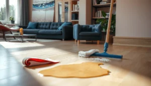 A person cleaning and maintaining cork floors to prevent damage and enhance longevity.