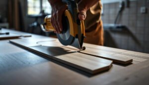 A step-by-step process for making clean, accurate angled cuts on chevron floors.
