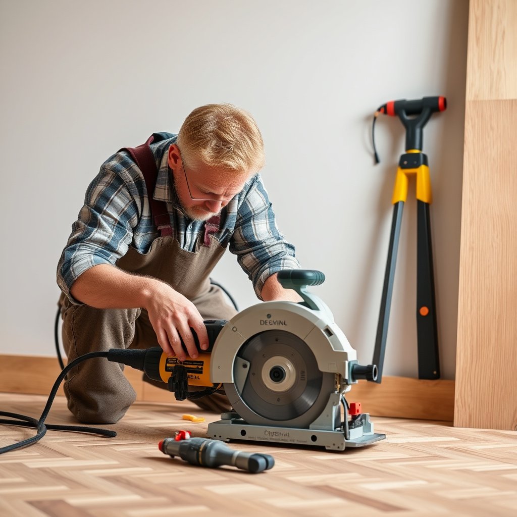 Illustration of straight, end, and notch cutting methods for parquet floors.
