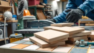 A person cutting mosaic tile floors with precision tools for clean cuts and reduced breakage.