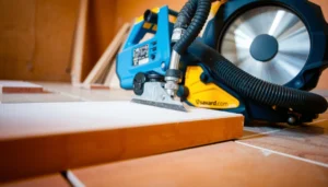 A person demonstrating how to cut terracotta floors with precision and safety in mind.