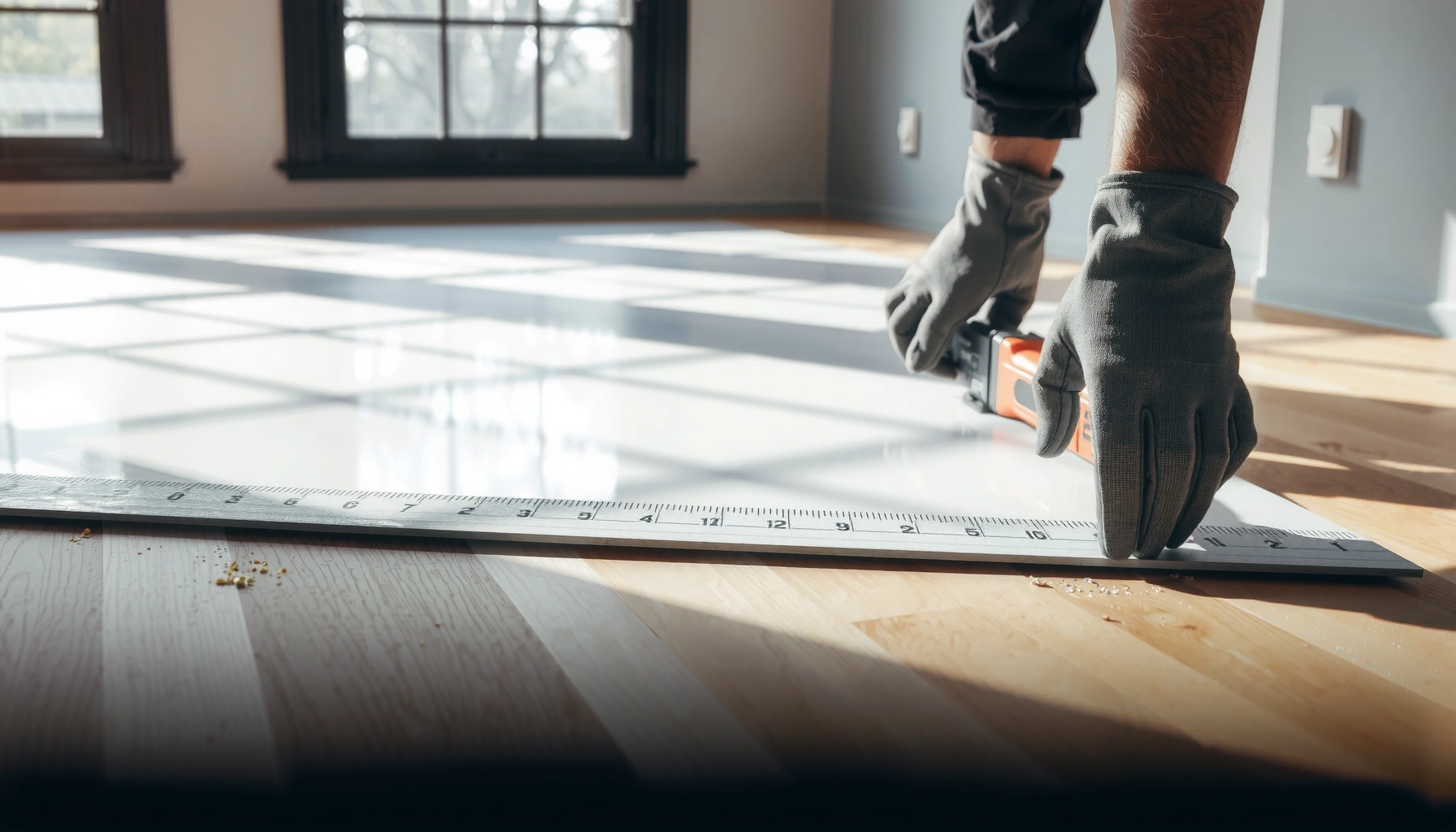 Step-by-step guide on how to cut vinyl floors for clean, straight cuts.