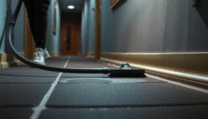 Step-by-step guide for deep cleaning carpet tiles with cleaning tools and solutions.
