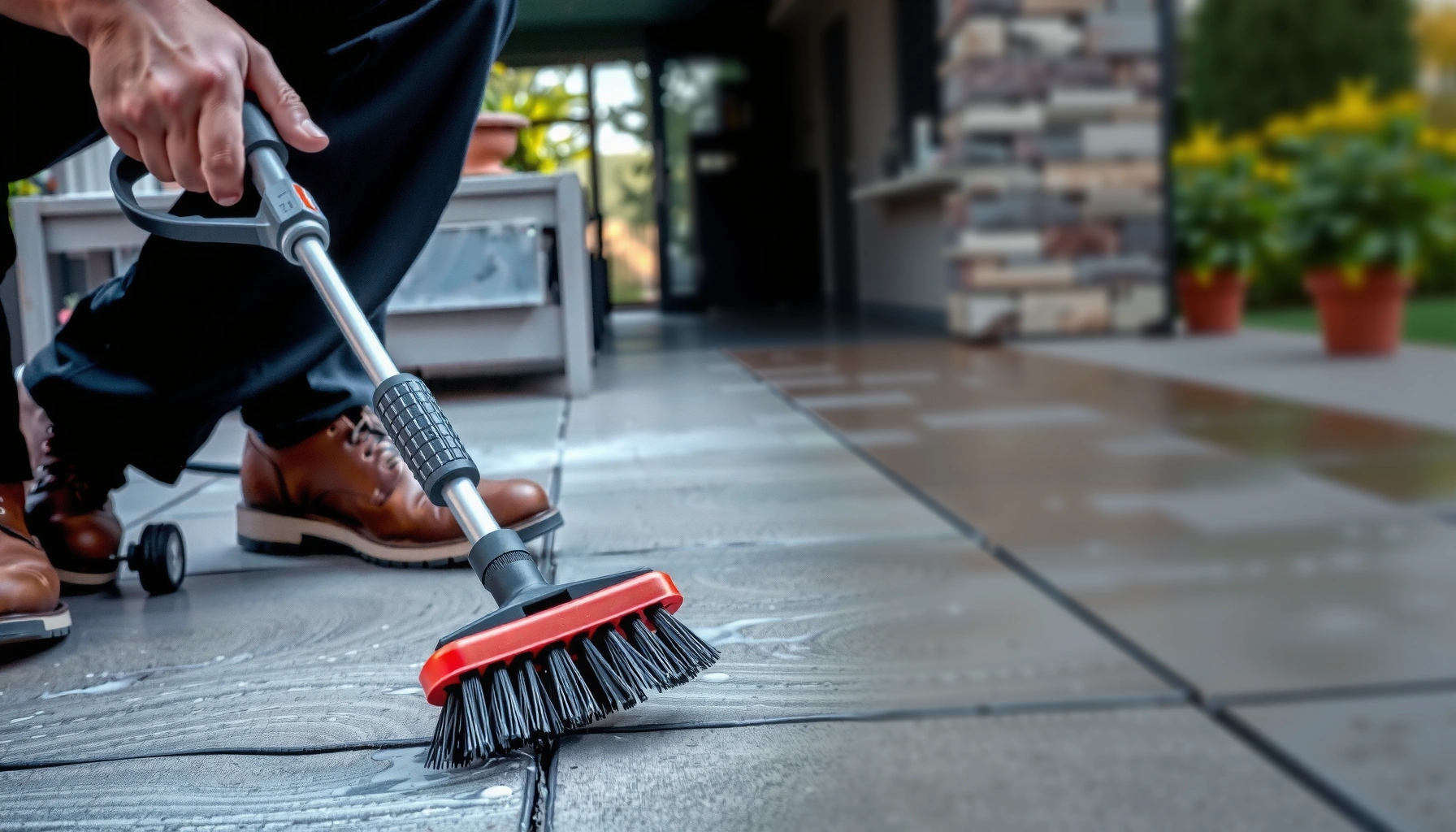 Step-by-step guide for deep cleaning patio floors with tools and techniques.