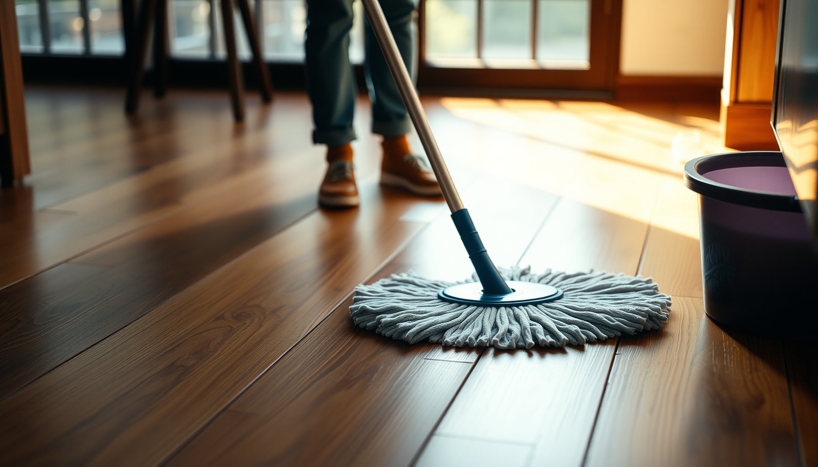 A step-by-step guide to deep cleaning wood-look tile floors with cleaning supplies and tools.