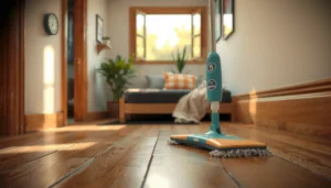 A person deep cleaning WPC floors carefully to avoid damaging the finish.