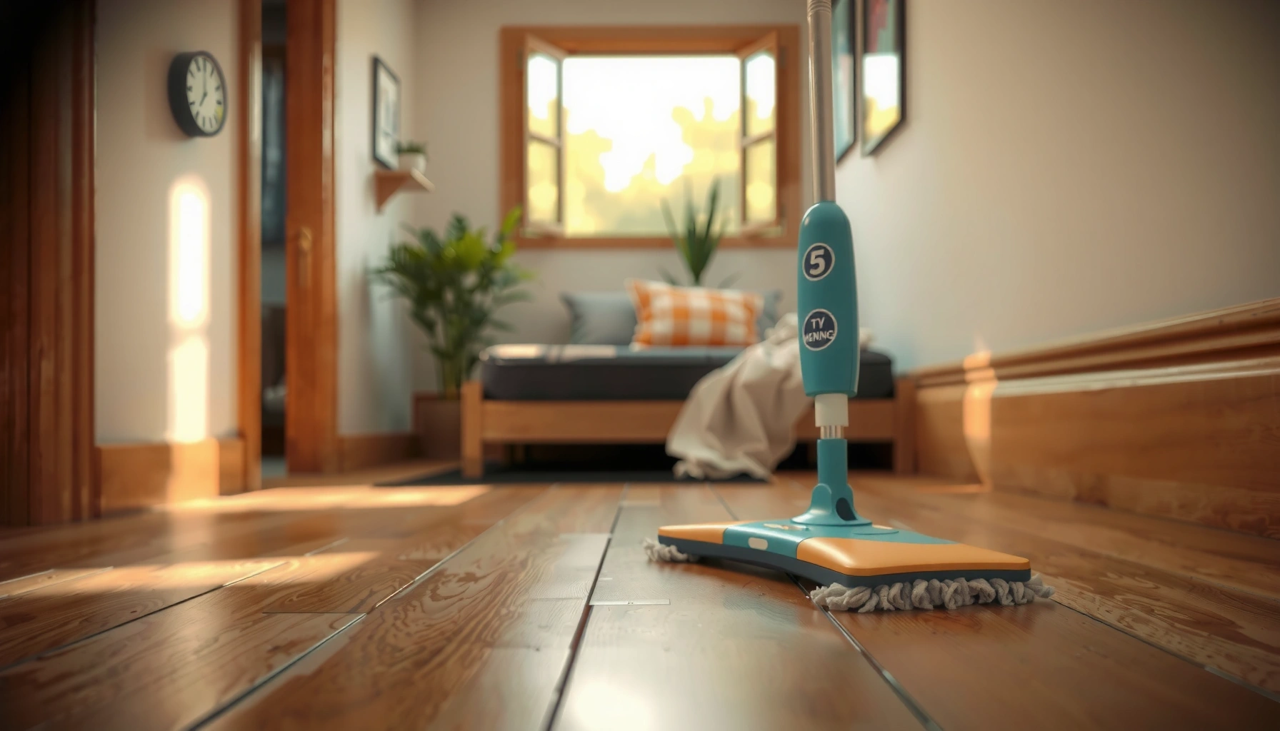 A person deep cleaning WPC floors carefully to avoid damaging the finish.