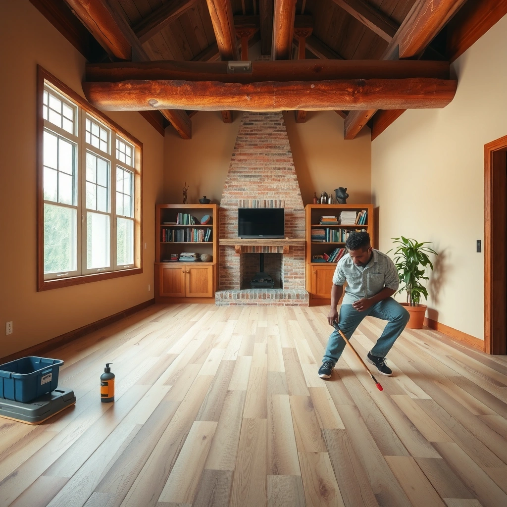 Image showing how to diagnose moisture-related buckling in engineered wood floors.