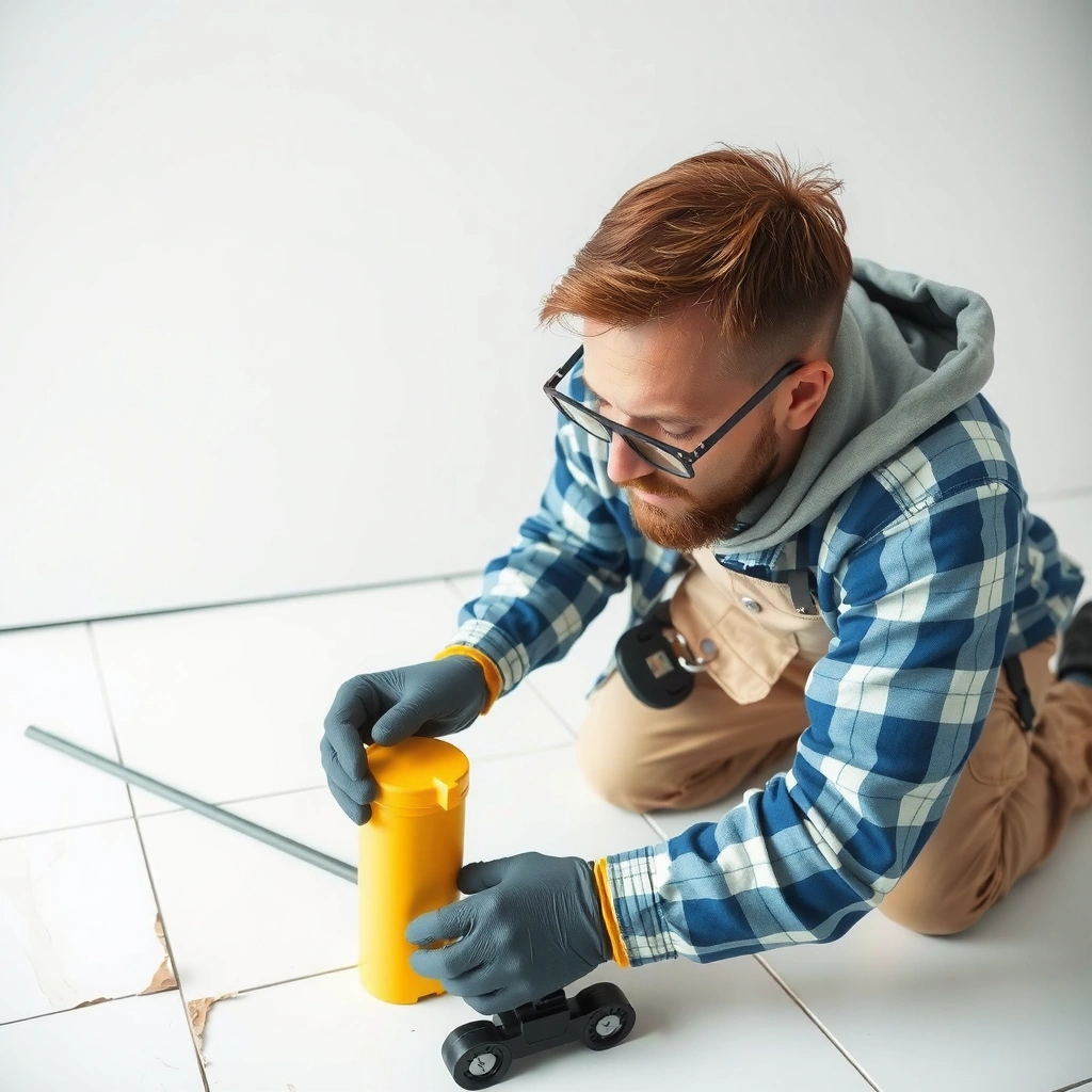 A close-up of a cracked tile floor showing grout and subfloor conditions for diagnosis.