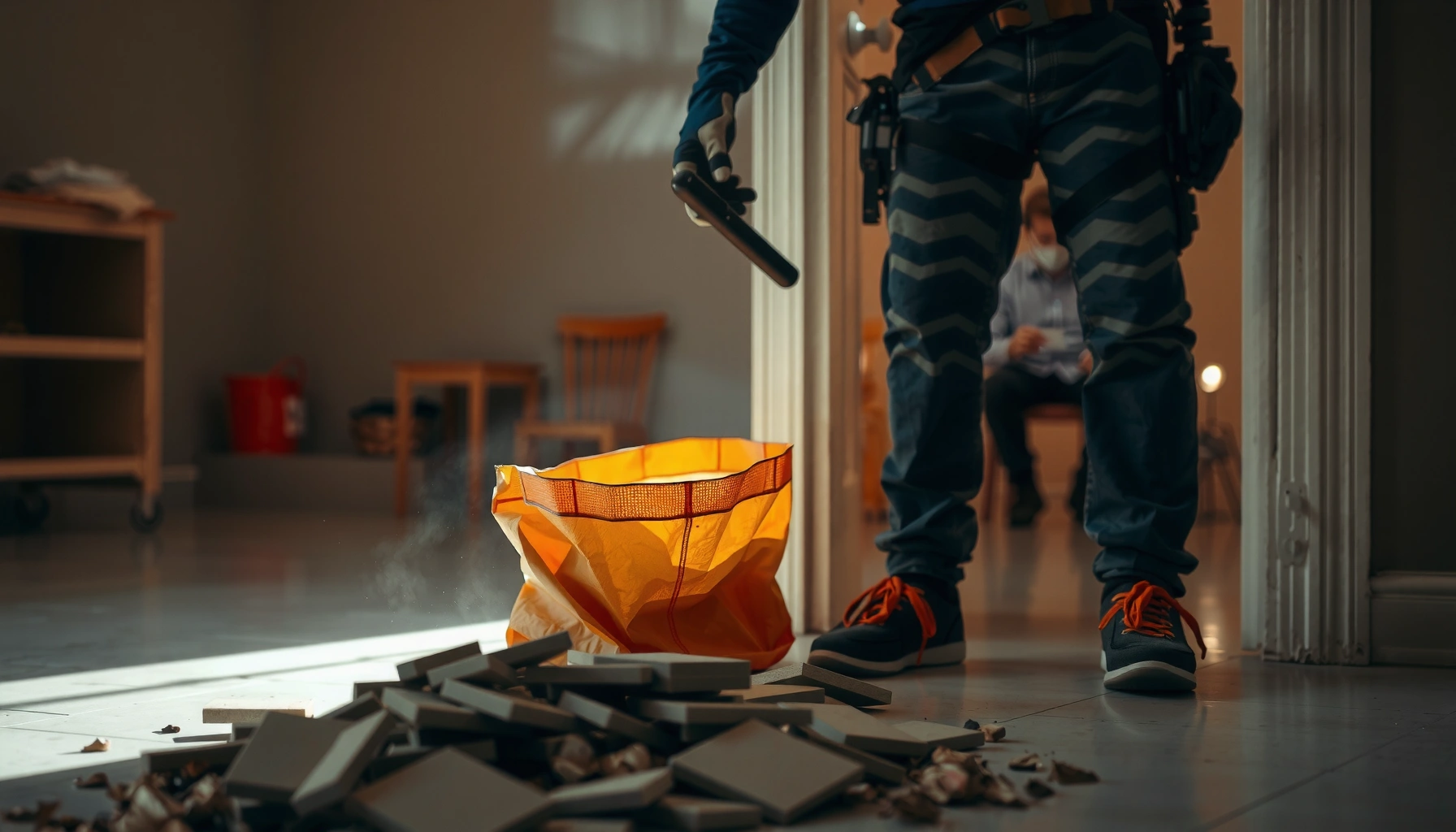 Steps and options for safely disposing of ceramic tile floors in a home renovation project.