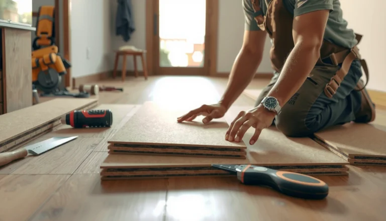 Step-by-step guide for installing cork floors without professional help, showcasing tools and materials.