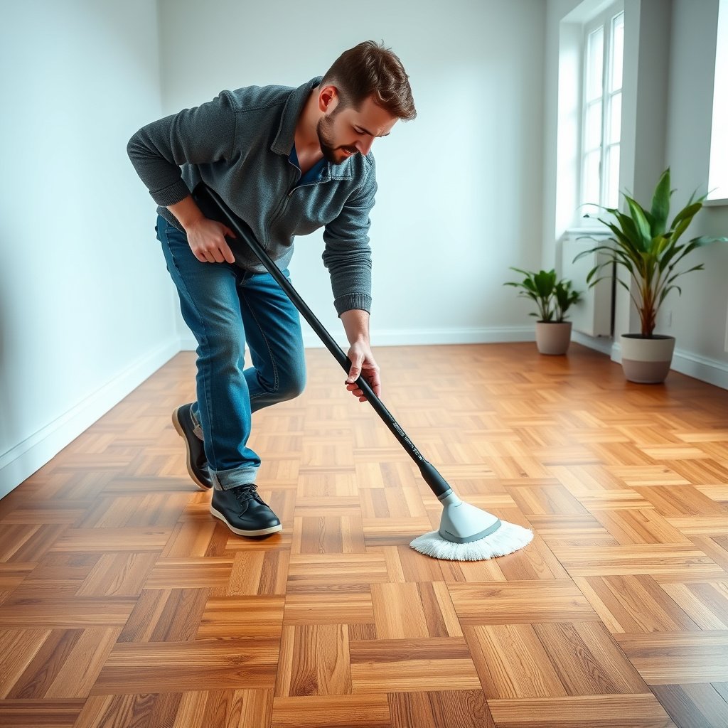 Image showing drying techniques and maintenance tips for parquet floors between cleanings.
