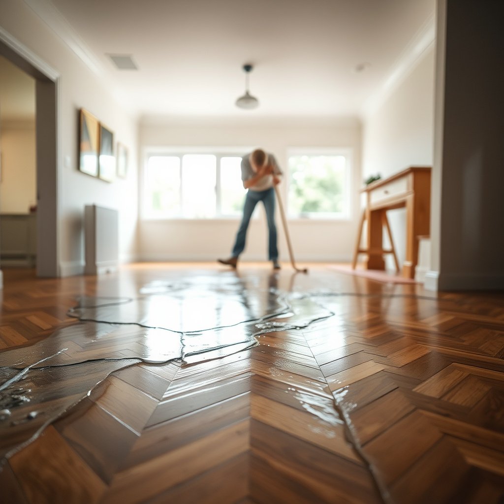 Properly drying a herringbone floor before repair to fix water damage