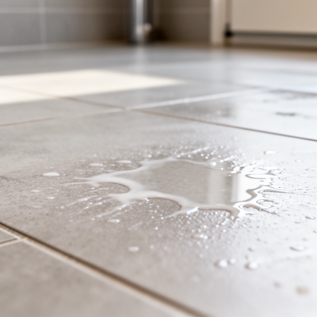 Mopping bathroom floor with agitation and rinsing technique for residue-free cleaning