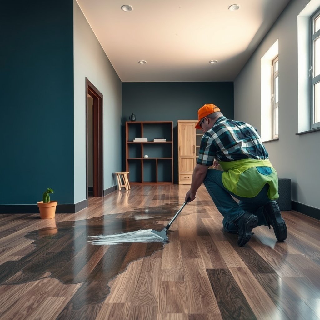 A well-placed mat at the door preventing water damage to laminate floors in a mudroom.
