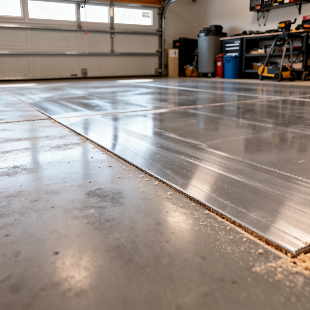 A collection of tools and safety gear needed for cutting garage floors safely and effectively.