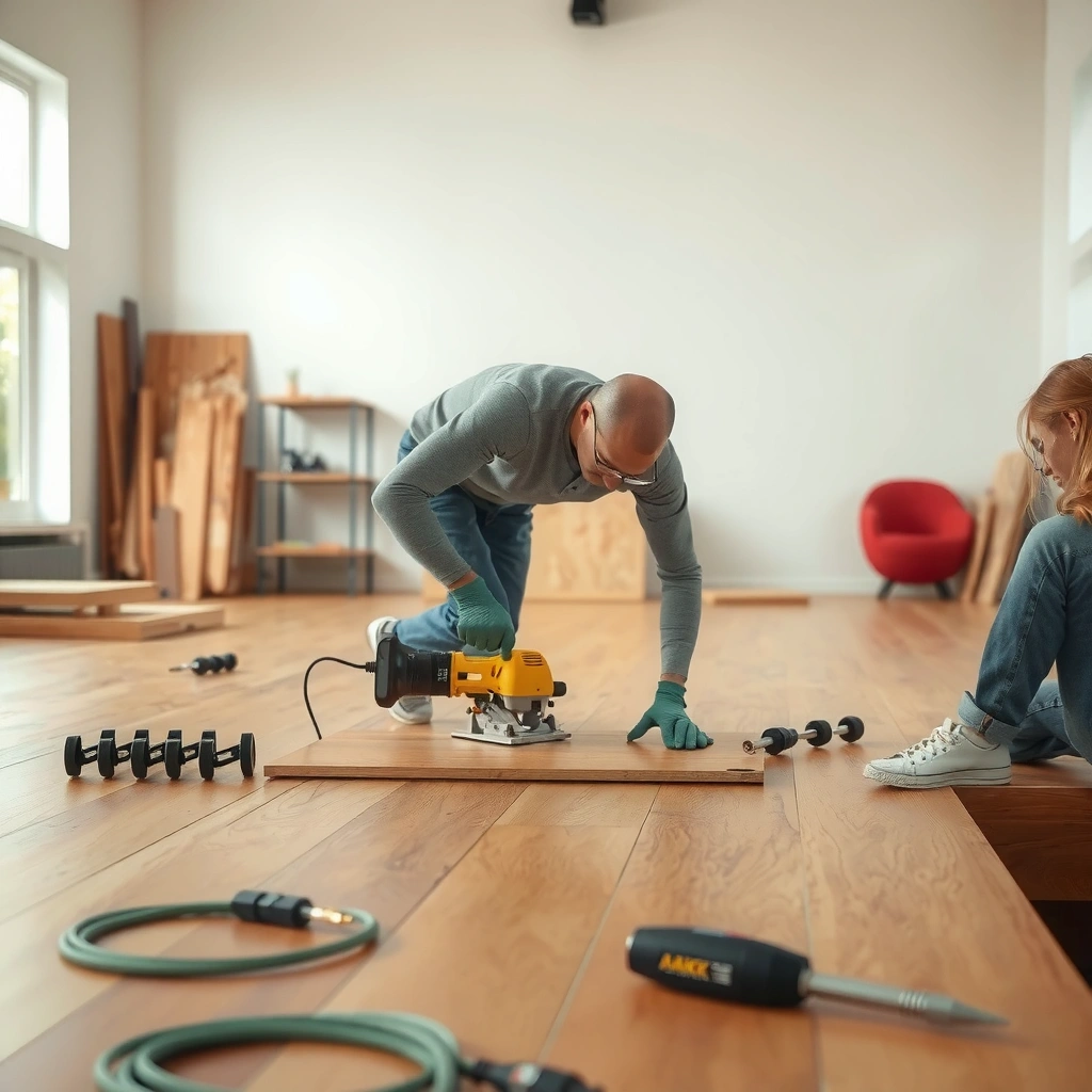 A collection of tools and blades for cutting laminate floors without damage