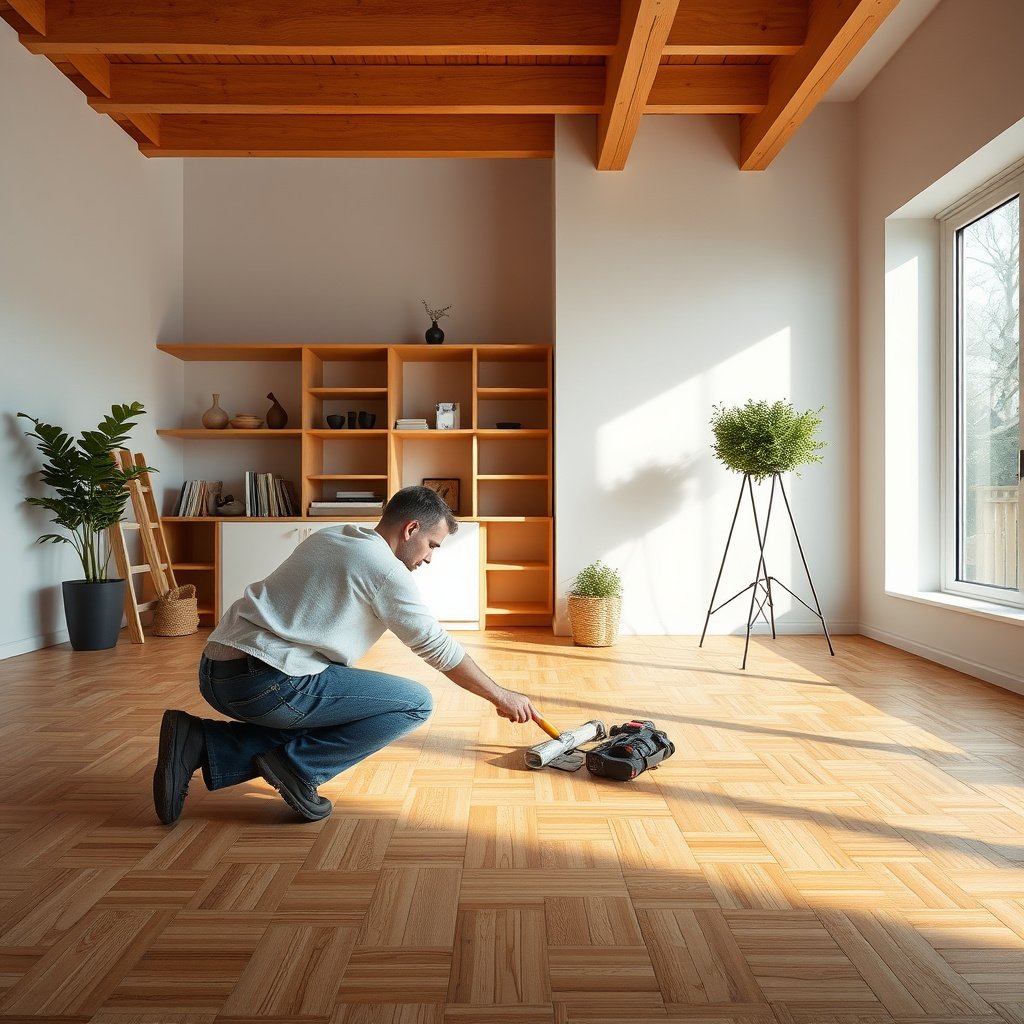 Tools and materials needed for installing parquet floors, including acclimation tips.