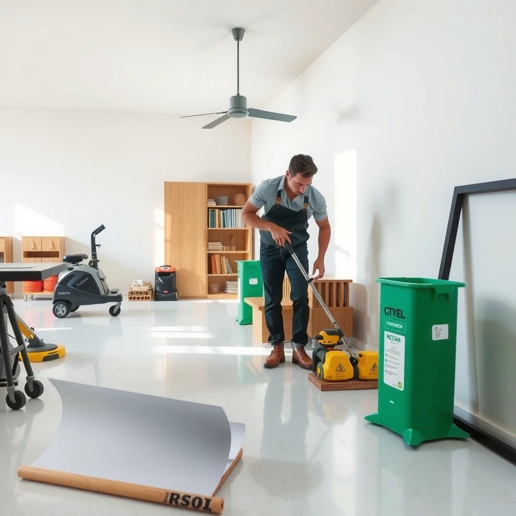 Tools and materials needed for removing sheet vinyl floors including a utility knife and pry bar.