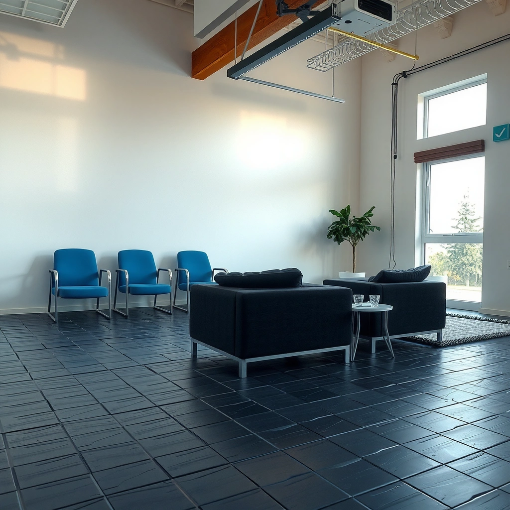 Tools and materials needed for rubber floor removal, including a pry bar and utility knife.