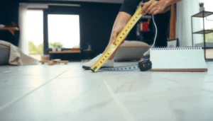 A calculator and ceramic tiles showcasing how to estimate the cost of ceramic tile flooring.
