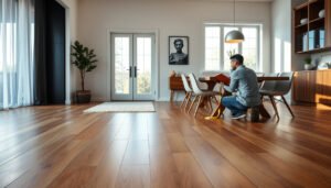 A dining room featuring engineered wood floors, showcasing cost estimation tips for homeowners.