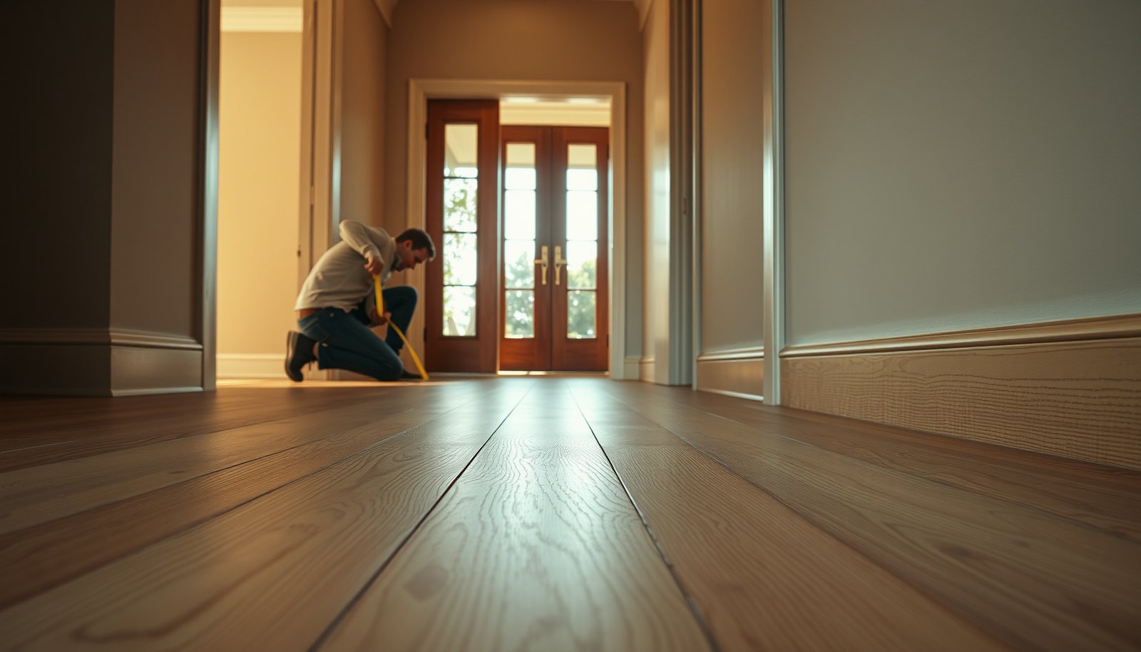 A beautiful entryway featuring engineered wood floors, illustrating cost estimation for flooring options.