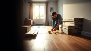 A living room with hardwood floors, illustrating cost estimation for flooring.