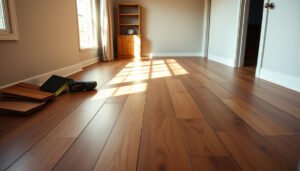 A calculator and hardwood samples for estimating costs of hardwood floors in rental properties