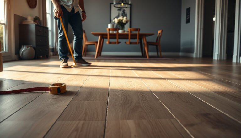 A dining room with laminate flooring, showcasing cost estimation for laminate floors.