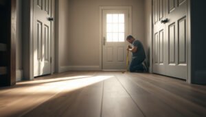 A mudroom with laminate flooring, showcasing cost estimation for installation and materials.