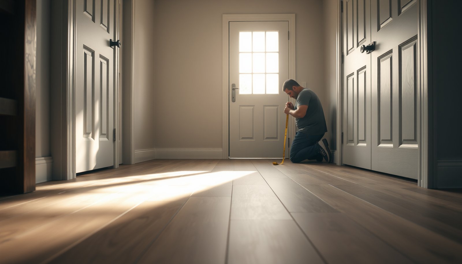 A mudroom with laminate flooring, showcasing cost estimation for installation and materials.