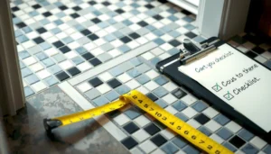 A calculator and mosaic tiles illustrating how to estimate the cost of mosaic tile floors.