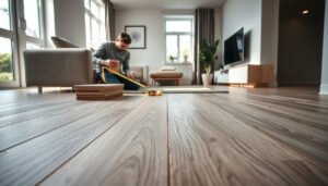 A living room with vinyl flooring, illustrating cost estimation for vinyl floors in home renovations.