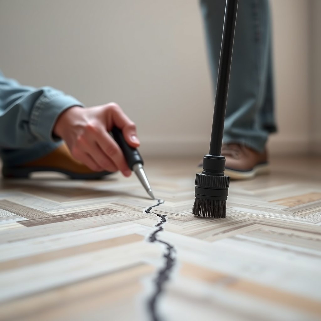 Comparison of filling hairline cracks and repairing open gaps in chevron floors