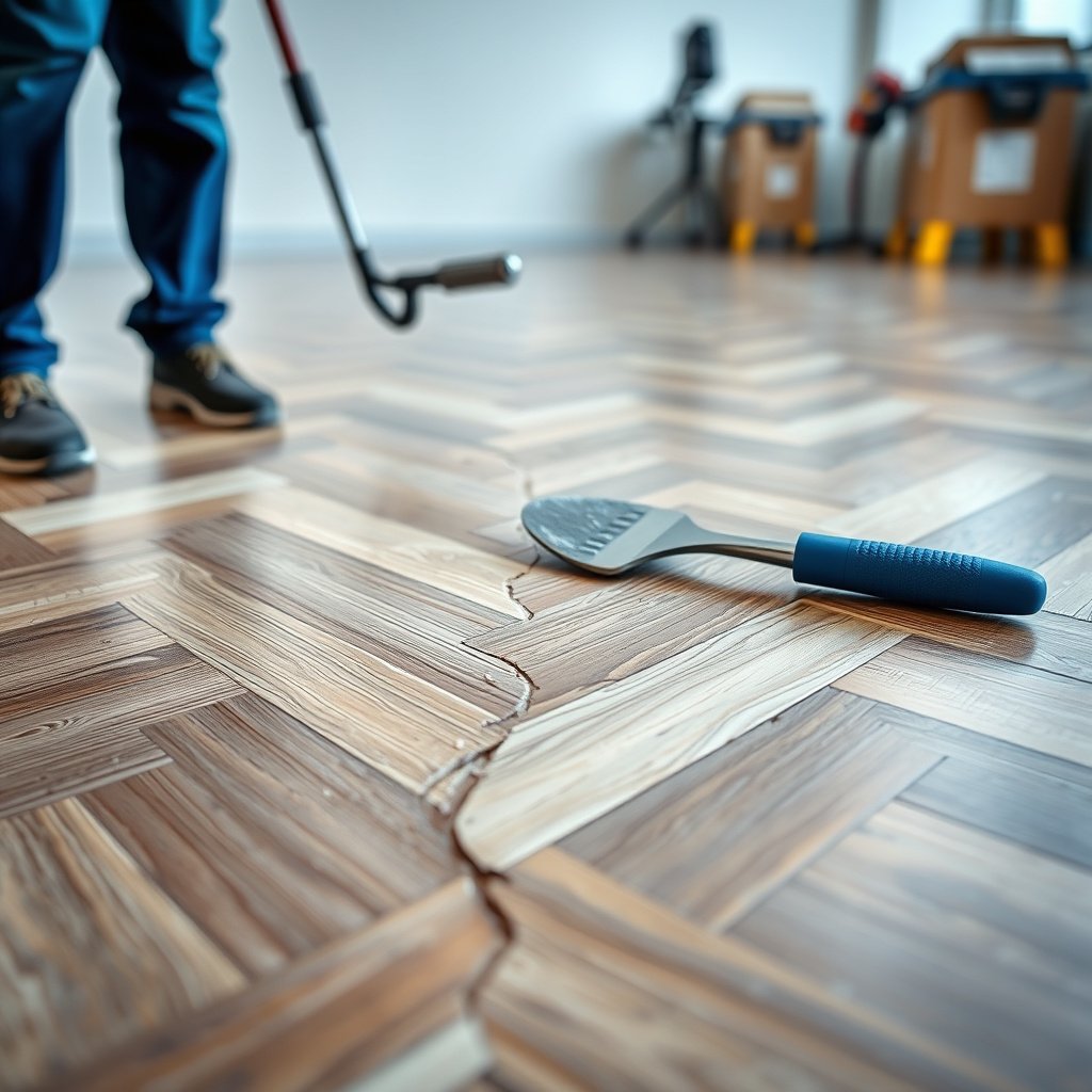 Using steam heat to repair minor dents in chevron wood floors effectively.