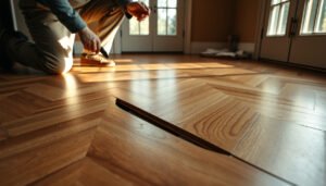 Step-by-step guide to repairing buckling in chevron floors with tools and techniques.