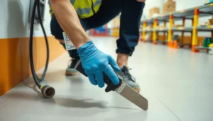 Steps to fix buckling in polyaspartic floors, showcasing repair techniques and tools.