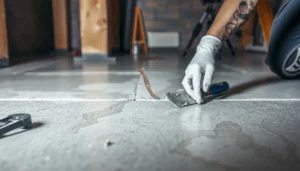 Step-by-step guide on repairing cracks in basement floors with tools and materials.