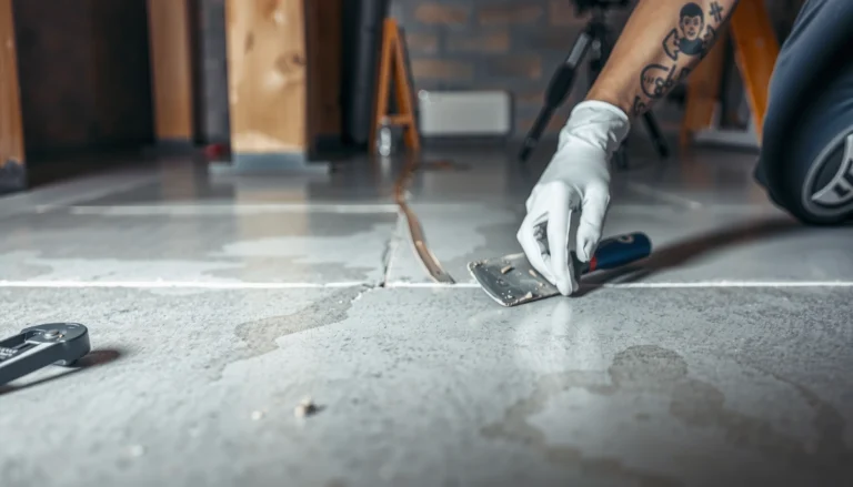 Step-by-step guide on repairing cracks in basement floors with tools and materials.