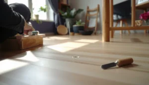 Step-by-step guide on repairing dents in bamboo floors with tools and techniques.