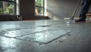 Step-by-step guide to fixing dents in polished concrete floors with tools and techniques.