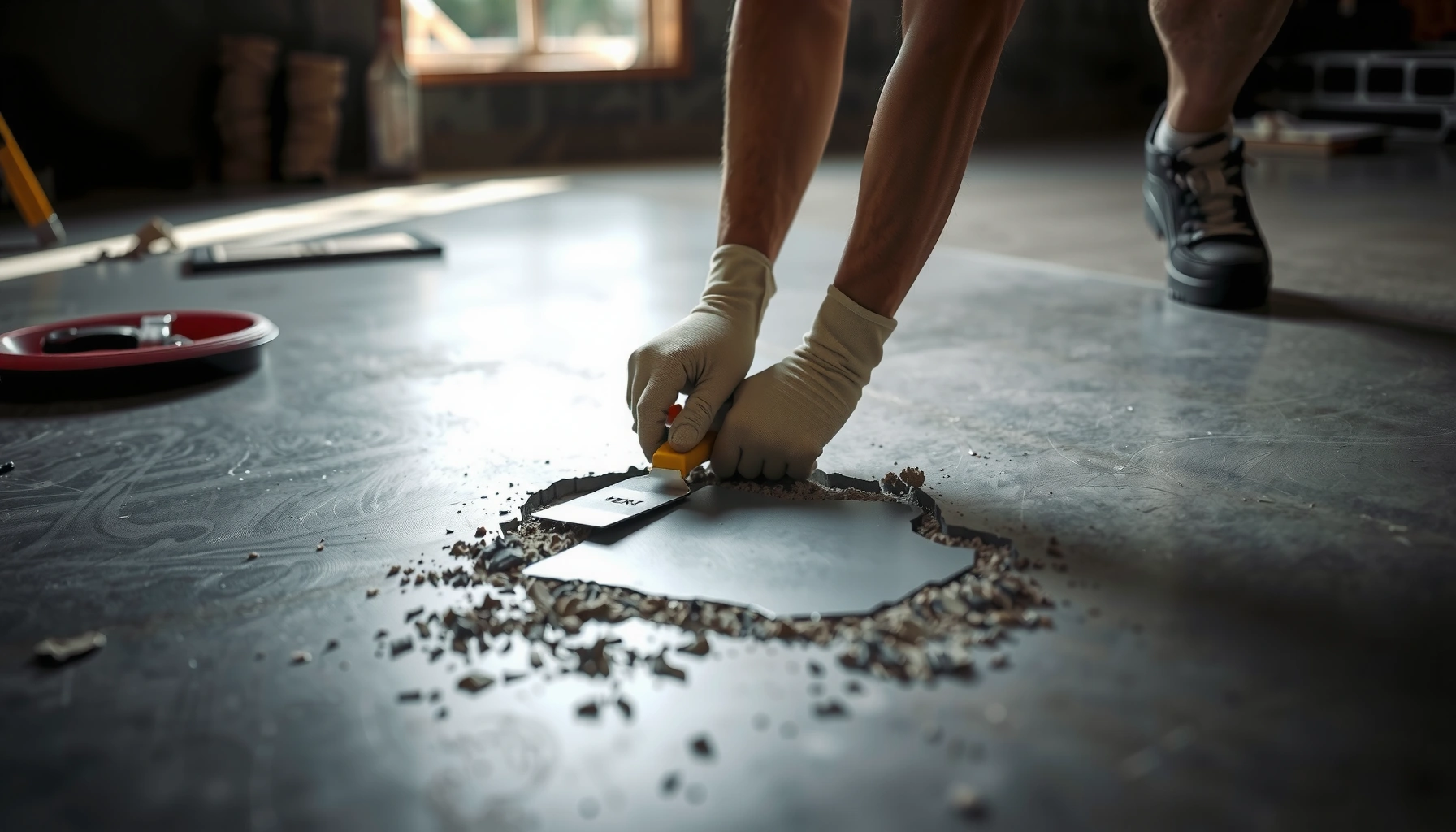 Step-by-step guide on how to fix dents in concrete floors with tools and materials